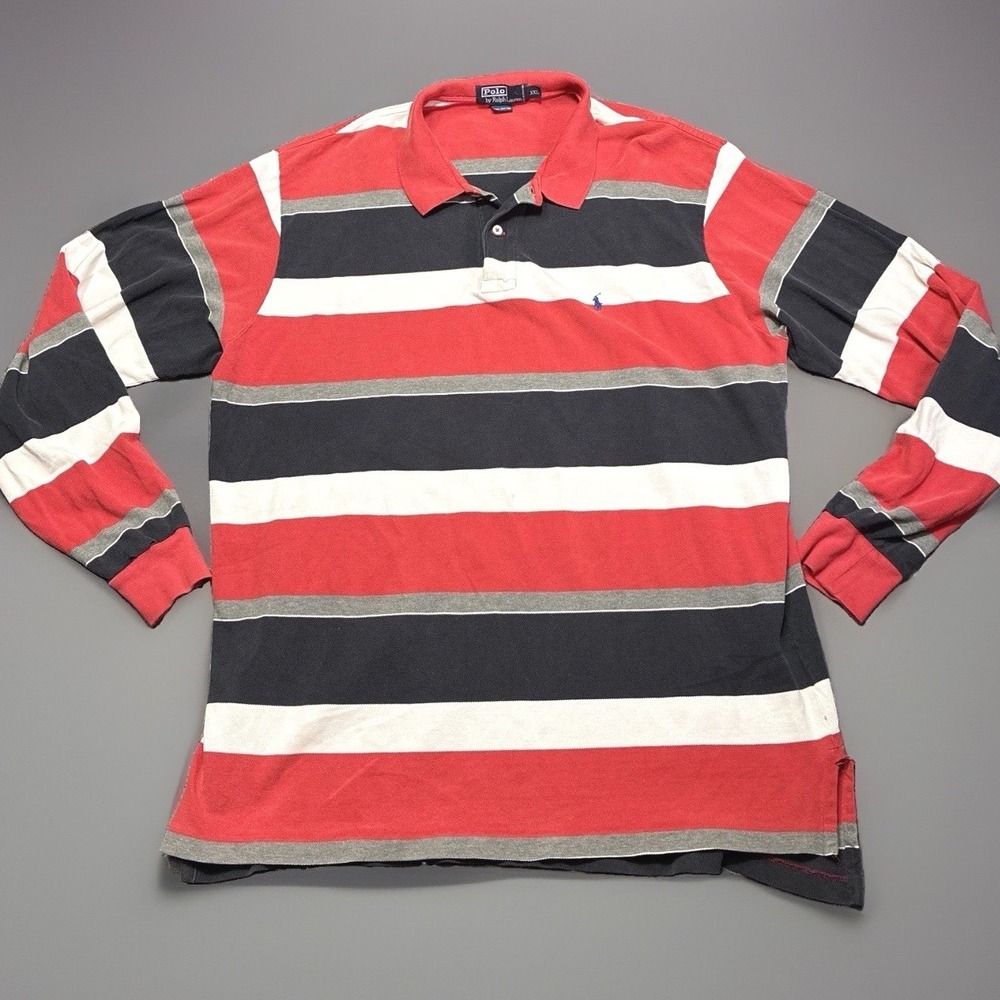 Vintage Polo Ralph Lauren Rugby Shirt Mens 2XL Striped Long Sleeve 90s Preppy